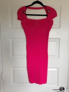 Versace Hot Pink Ribbed Midi Dress